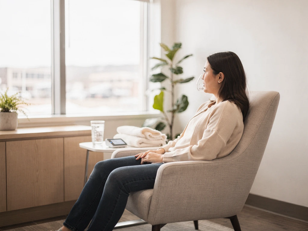 Patient seated in a comfortable chair during Spravato treatment at Myndful Wellness